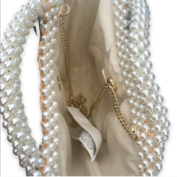 Zara beaded pearl straw rattan woven handbag crossbody top handle - Picture 3 of 3